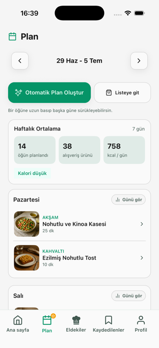 Clean Dish Türkçe oluşturulmuş plan ekranı
